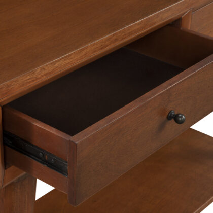 42" Brown Floor Shelf Console Table With Shelves And Drawers