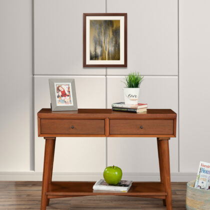 42" Brown Floor Shelf Console Table With Shelves And Drawers