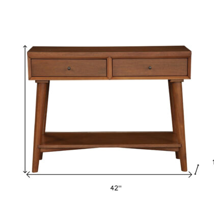42" Brown Floor Shelf Console Table With Shelves And Drawers