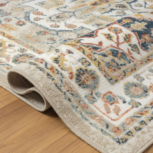 4' x 6' Ivory and Blue Oriental Power Loom Area Rug