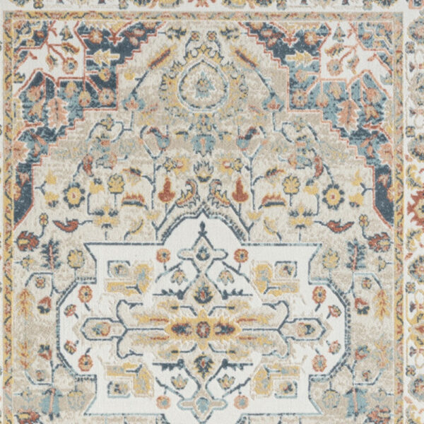 4' x 6' Ivory and Blue Oriental Power Loom Area Rug