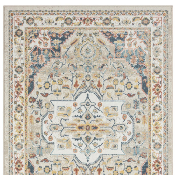 4' x 6' Ivory and Blue Oriental Power Loom Area Rug