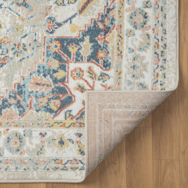 4' x 6' Ivory and Blue Oriental Power Loom Area Rug