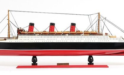 12" Black and Red RMS Queen Mary Large Boat Hand Painted Decorative Boat