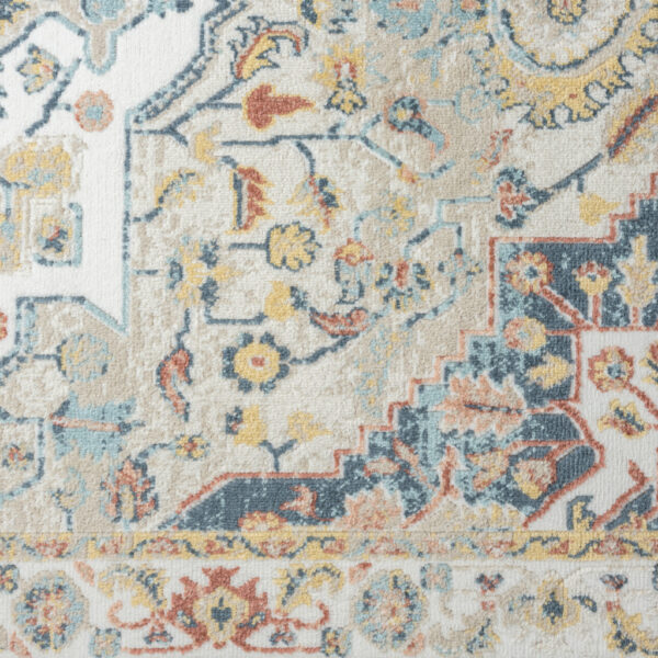 4' x 6' Ivory and Blue Oriental Power Loom Area Rug