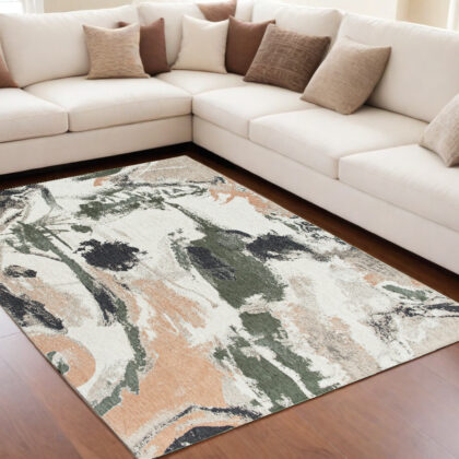 5' x 7' Gray and Orange Abstract Non Skid Area Rug