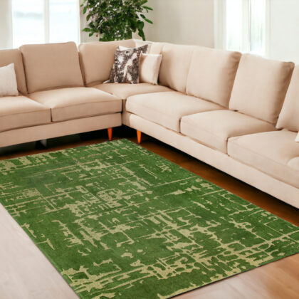 7' x 9' Green Abstract Non Skid Area Rug
