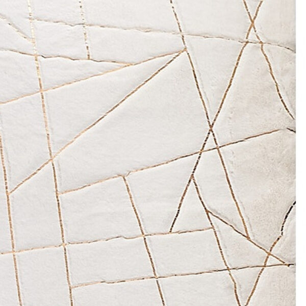 3' X 5' White and Gold Faux Fur Abstract Shag Non Skid Area Rug
