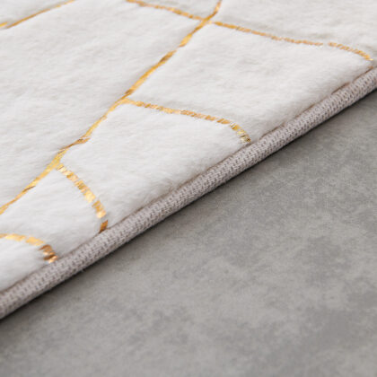 3' X 5' White and Gold Faux Fur Abstract Shag Non Skid Area Rug