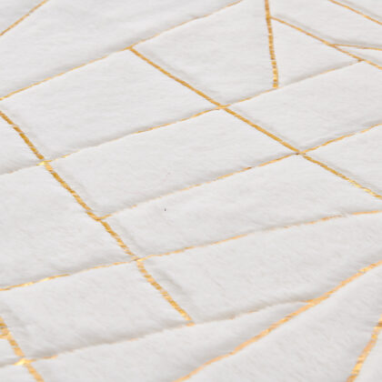3' X 5' White and Gold Faux Fur Abstract Shag Non Skid Area Rug