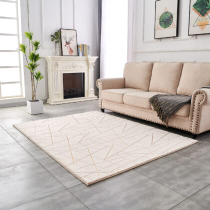 6' x 9' Beige and Gold Faux Fur Abstract Shag Non Skid Area Rug