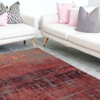 7' x 9' Red and Gray Abstract Non Skid Area Rug