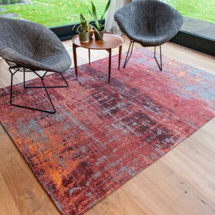 7' x 9' Red and Gray Abstract Non Skid Area Rug