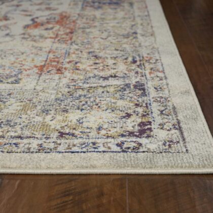 5'X8' Ivory Machine Woven Traditional Floral Medallion Indoor Area Rug