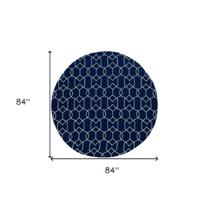 7' Round Navy Blue Round Moroccan Indoor Outdoor Area Rug