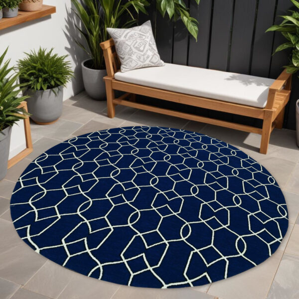 7' Round Navy Blue Round Moroccan Indoor Outdoor Area Rug