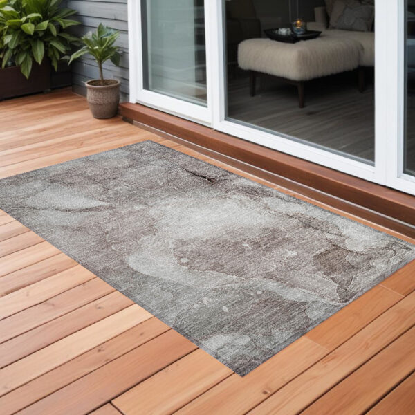 2' X 3' Taupe Abstract Washable Non Skid Indoor Outdoor Area Rug