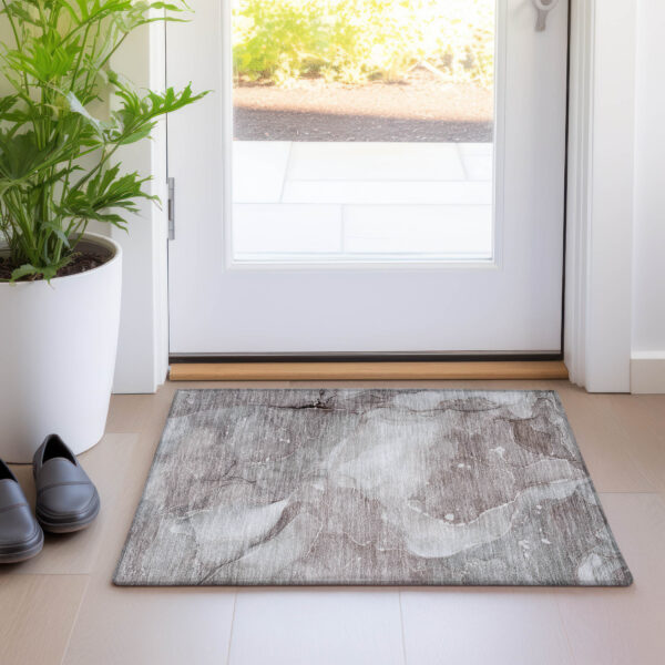 2' X 3' Taupe Abstract Washable Non Skid Indoor Outdoor Area Rug