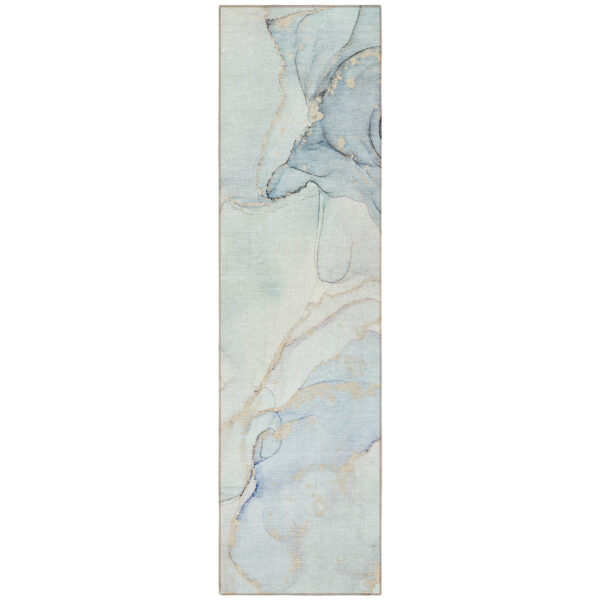 8' Runner Beige and Blue Abstract Washable Non Skid Indoor Outdoor Runner Rug