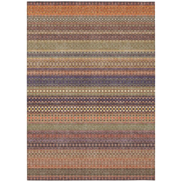 9' X 12' Orange Striped Washable Non Skid Indoor Outdoor Area Rug