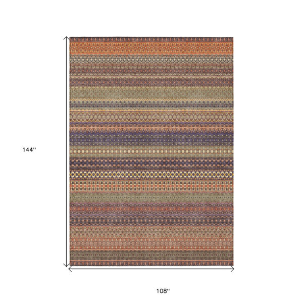 9' X 12' Orange Striped Washable Non Skid Indoor Outdoor Area Rug