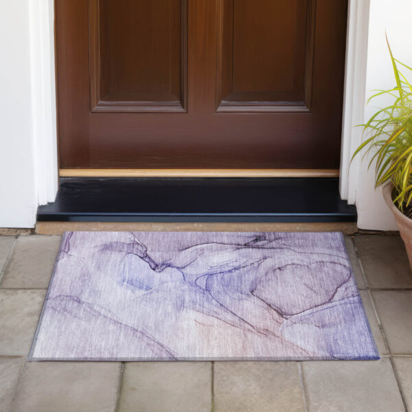2' X 3' Gray and Purple Abstract Washable Non Skid Indoor Outdoor Area Rug