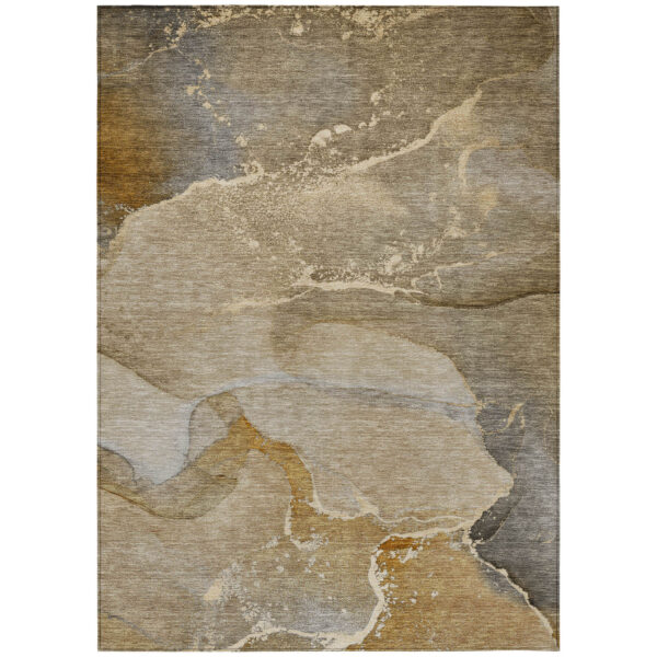 3' X 5' Brown Beige and Gold Abstract Washable Indoor Outdoor Area Rug