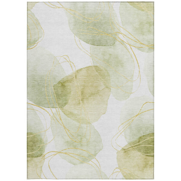10' X 14' Green and Ivory Abstract Washable Non Skid Indoor Outdoor Area Rug