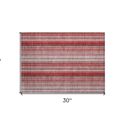 2' X 3' Gray Pink and Red Striped Washable Non Skid Indoor Outdoor Area Rug
