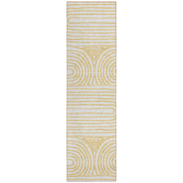 8' Runner Gold and White Abstract Washable Non Skid Indoor Outdoor Runner Rug