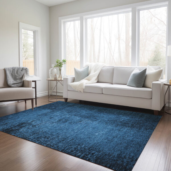 9' X 12' Navy Blue Abstract Washable Non Skid Indoor Outdoor Area Rug