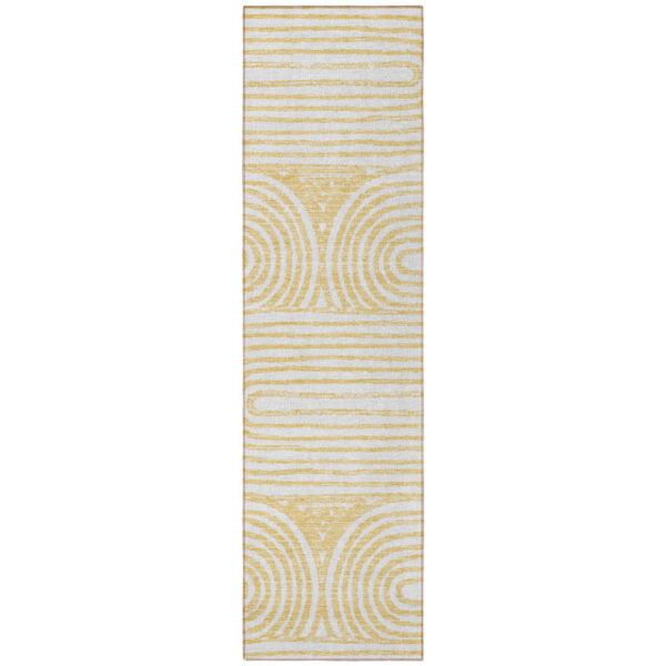8' Runner Gold and White Abstract Washable Non Skid Indoor Outdoor Runner Rug