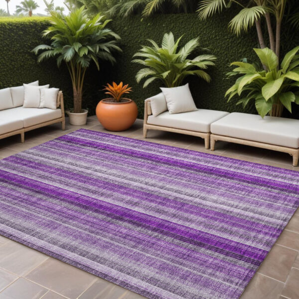 8' X 10' Purple Striped Washable Non Skid Indoor Outdoor Area Rug