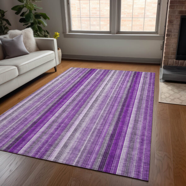 8' X 10' Purple Striped Washable Non Skid Indoor Outdoor Area Rug