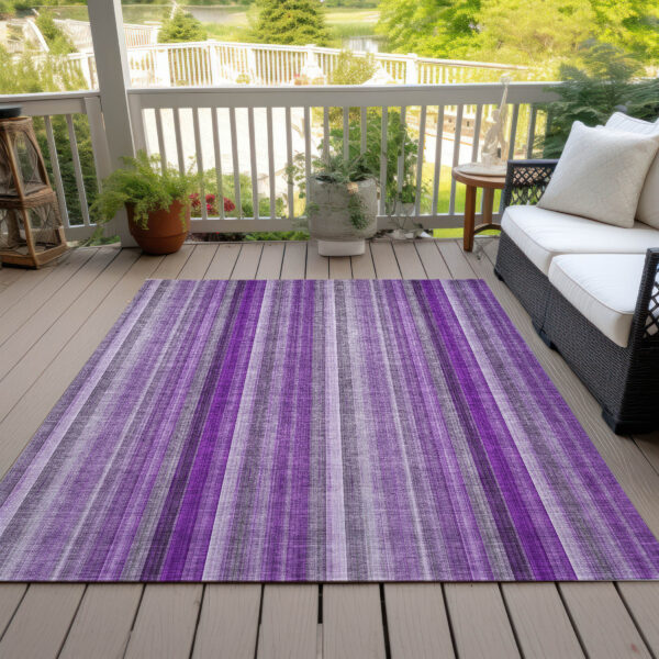 8' X 10' Purple Striped Washable Non Skid Indoor Outdoor Area Rug