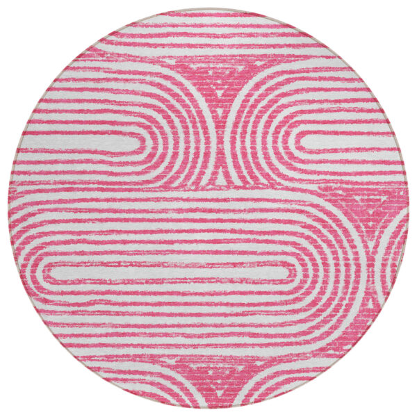 8' Round Blush Round Abstract Washable Non Skid Indoor Outdoor Area Rug