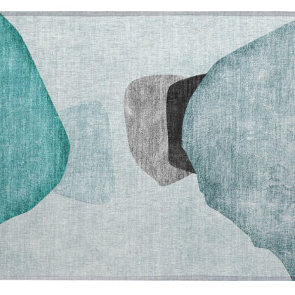 2' X 3' Teal Ivory and Gray Abstract Washable Non Skid Indoor Outdoor Area Rug