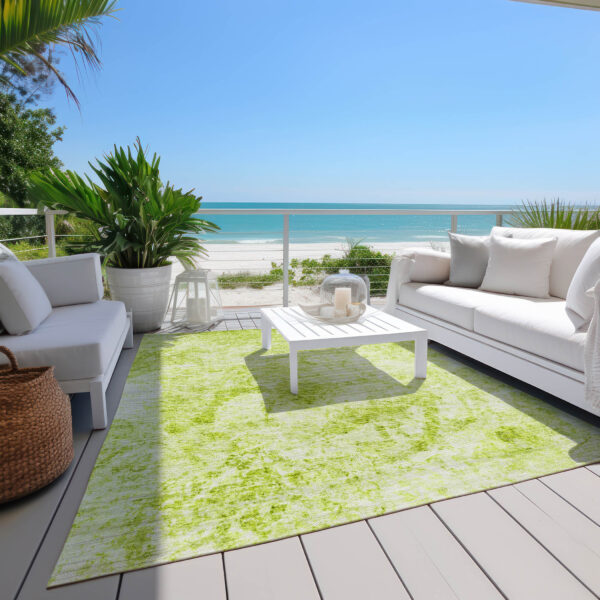 8' X 10' Lime Green Abstract Washable Non Skid Indoor Outdoor Area Rug