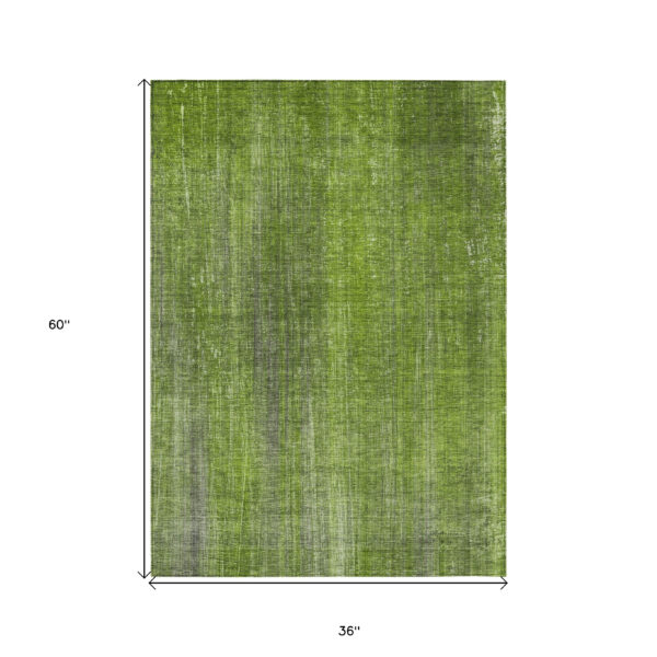 3' X 5' Green Striped Washable Non Skid Indoor Outdoor Area Rug