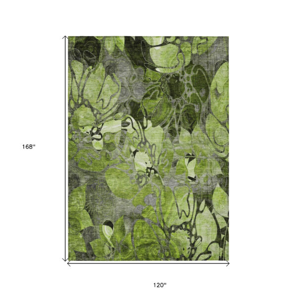 10' X 14' Fern Green and Gray Abstract Washable Indoor Outdoor Area Rug