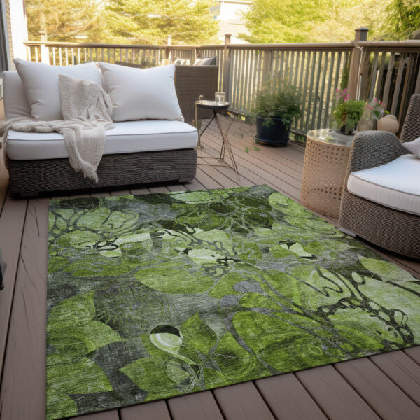 10' X 14' Fern Green and Gray Abstract Washable Indoor Outdoor Area Rug