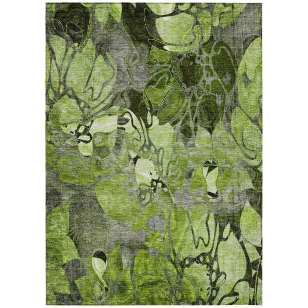 10' X 14' Fern Green and Gray Abstract Washable Indoor Outdoor Area Rug