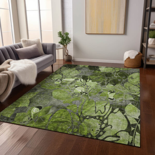 10' X 14' Fern Green and Gray Abstract Washable Indoor Outdoor Area Rug
