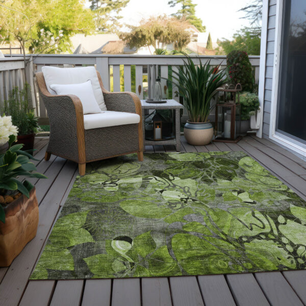 10' X 14' Fern Green and Gray Abstract Washable Indoor Outdoor Area Rug