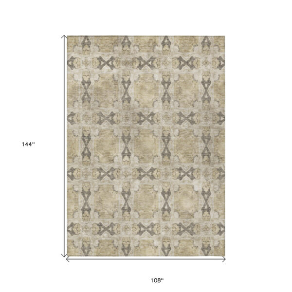 9' X 12' Beige and Gray Floral Medallion Washable Non Skid Indoor Outdoor Area Rug