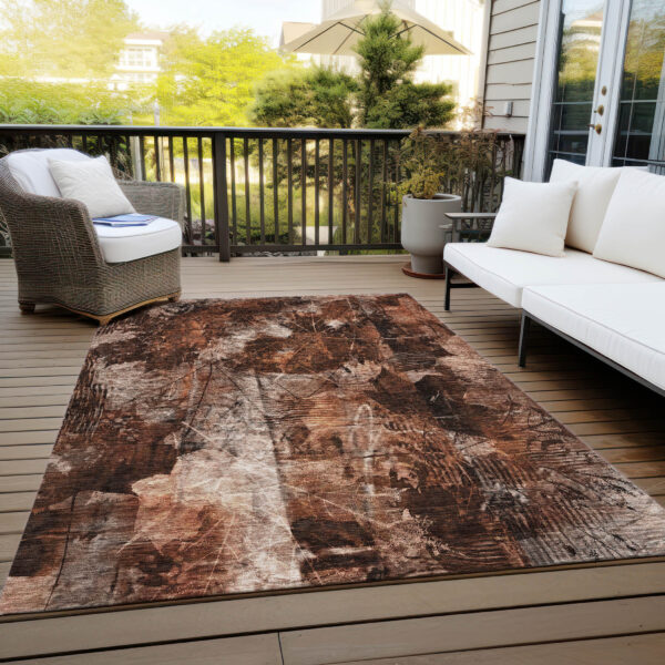 5' X 8' Orange Floral Washable Non Skid Indoor Outdoor Area Rug