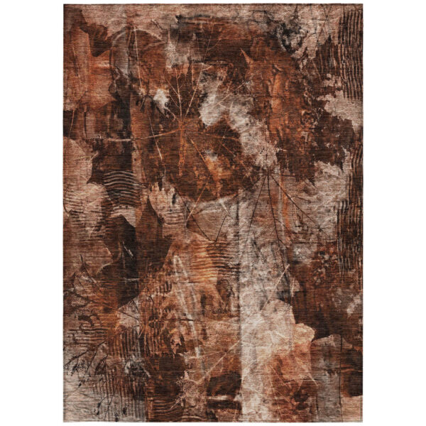 5' X 8' Orange Floral Washable Non Skid Indoor Outdoor Area Rug