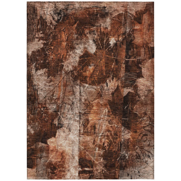 5' X 8' Orange Floral Washable Non Skid Indoor Outdoor Area Rug
