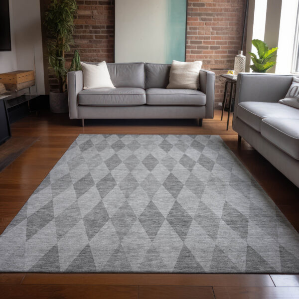 5' X 8' Gray Geometric Washable Non Skid Indoor Outdoor Area Rug
