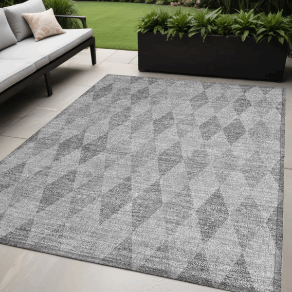 5' X 8' Gray Geometric Washable Non Skid Indoor Outdoor Area Rug